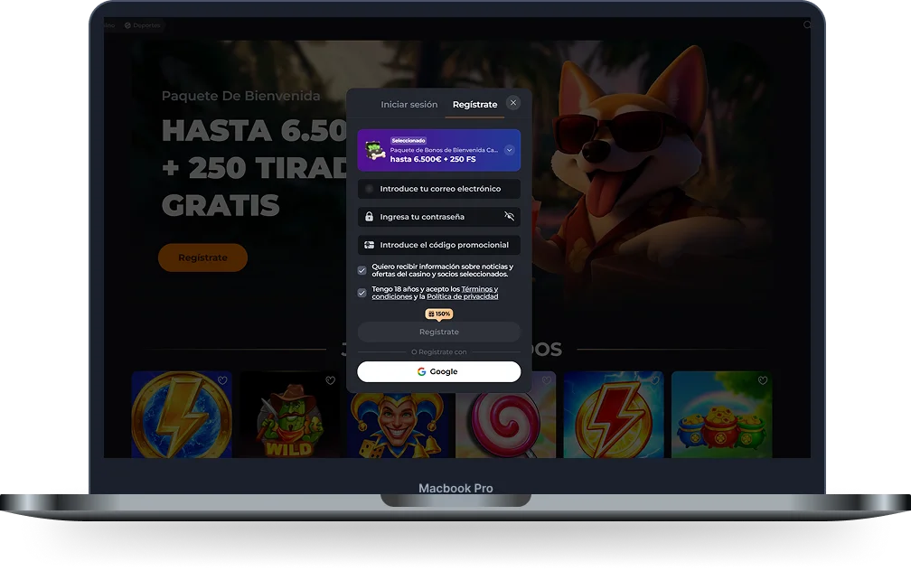 Formulario de registro de Corgibet Casino mostrado en la versión de escritorio